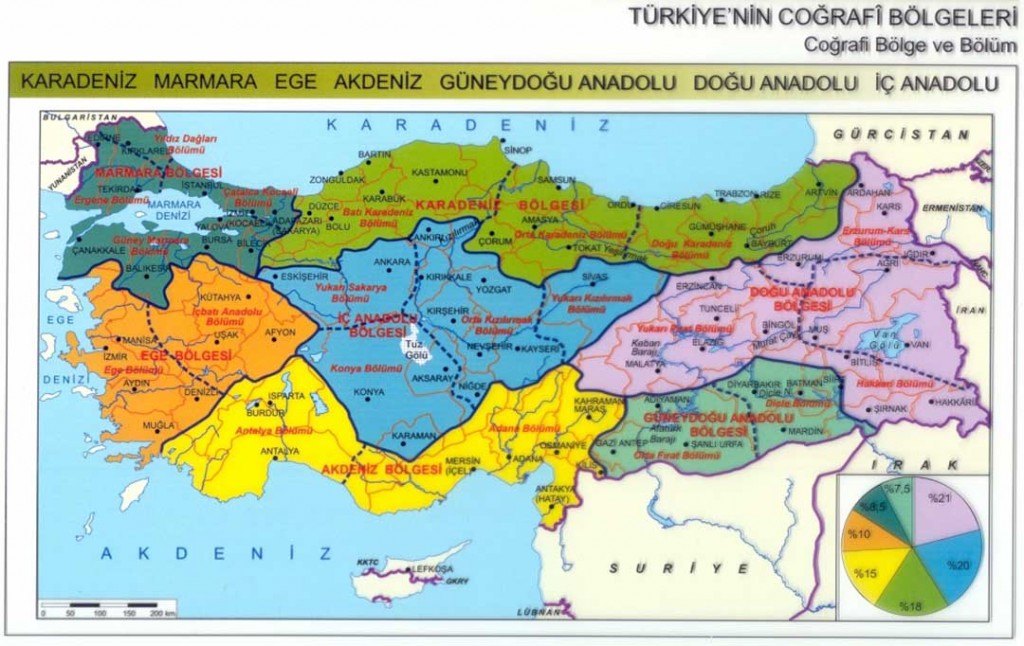 Türkiye Coğrafi Bölgeler Haritası | Kısa Bilgiler