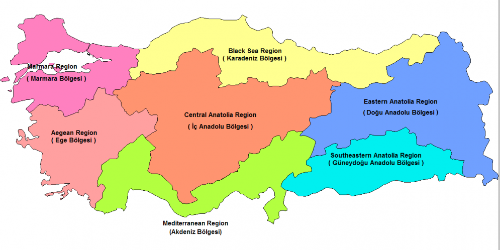 Türkiye Coğrafi Bölgeler Haritası İngilizce | Kısa Bilgiler