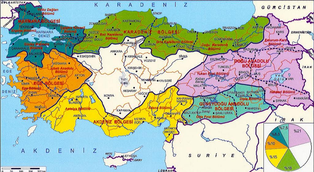 Türkiye Bölgeler ve İller Haritası | Kısa Bilgiler